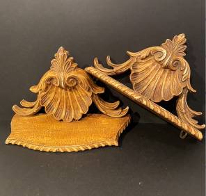 Pair of 19th C Carved Wall Brackets Scalloped Shells